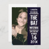 Rock Band Bat Mitswa slaat de datum op Aankondigingskaart (Voorkant / Achterkant)