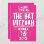 Rock Band Bat Mitzvah Invitation in Pink Kaart (Voorkant / Achterkant)