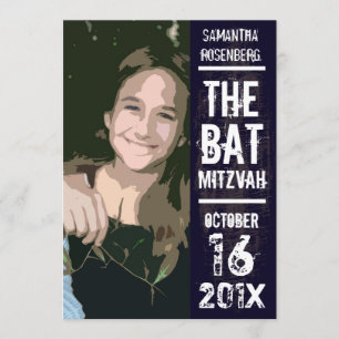 Rock Band Bat Mitzvah Photo Invitation Black Kaart