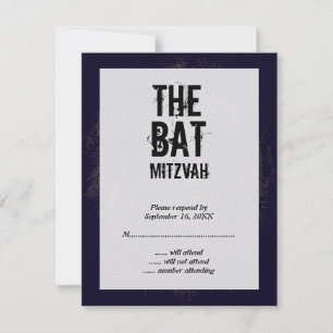 Rock Band Bat Mitzvah RSVP Reply Card Black Kaartje