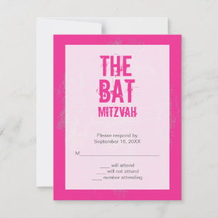 Rock Band Bat Mitzvah RSVP Reply Card in roze Kaartje