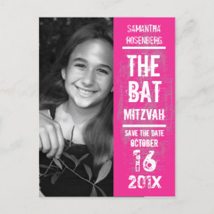 Rock Band Bat Mitzvah Save the Date in Pink Aankondigingskaart