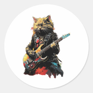 Rock band Cat gitaar spelen Ronde Sticker