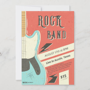 Rock Band Invitation - Retro Gitaarstijl Kaart
