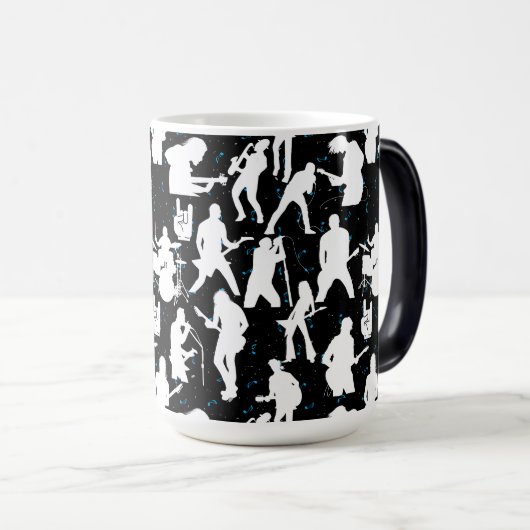 Rock Band Silhouette Pattern.w Black BG Magische Mok (Voorkant rechts)