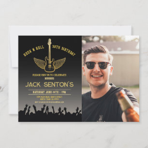 Rock Birthday Party Festival Guitar Photo Invite Kaart