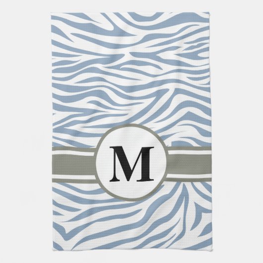 Rock Blue Safari Zebra met monogram Theedoek (Verticaal)