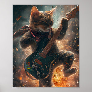Rock Cat Gitaar Poster spelen