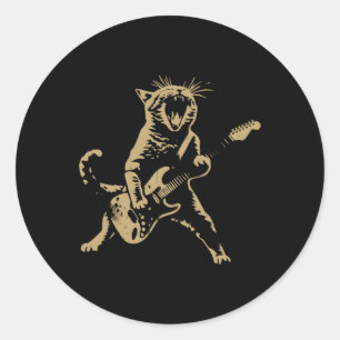 Rock Cat Gitaar spelen - Grappige Gitaar Kat Ronde Sticker
