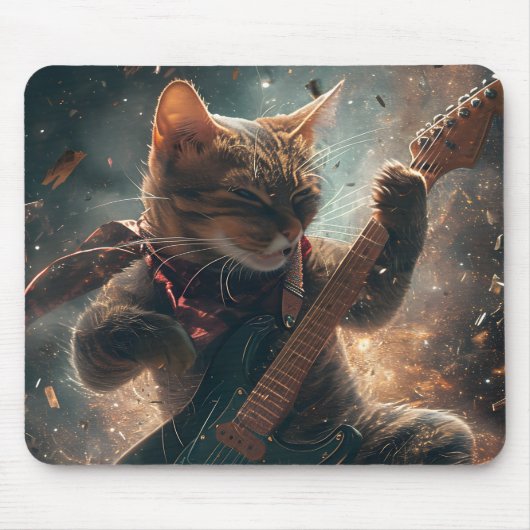 Rock Cat Gitaar spelen Muismat (Voorkant)