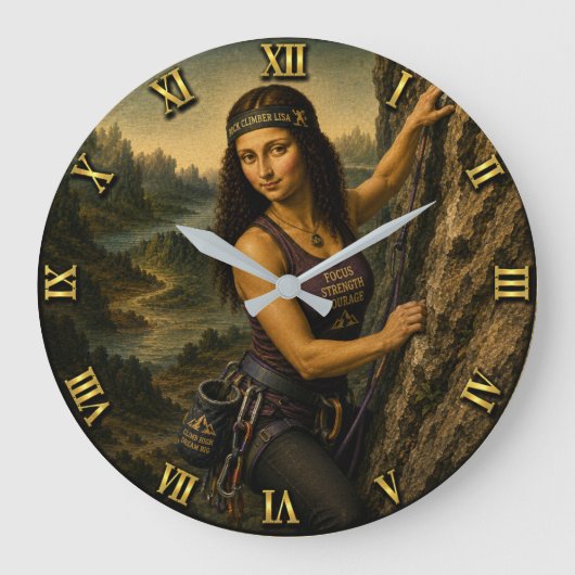 Rock Climber Funny Mona Lisa Grote Klok (Voorkant)
