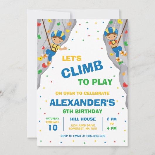 Rock Climbing Birthday Party Invitation (Devant)