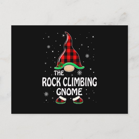 Rock Climbing Gnome Buffalo Plaid Matching Family Feestdagenkaart (Voorkant)