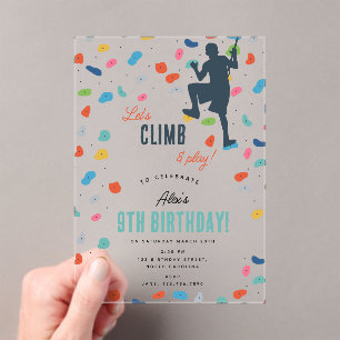 Rock Climbing Schattige Kids Verjaardagsfeest Acryl Uitnodigingen