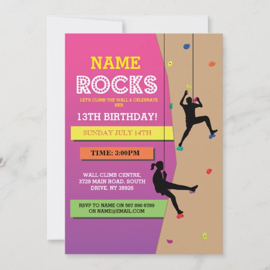 Rock Climbing Verjaardag Party Muur Klimmen Uitnod Kaart (Voorkant)