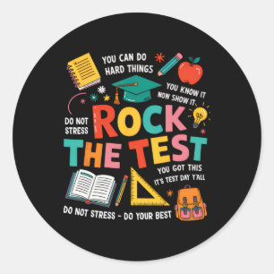 Rock De Test Grappige Testdag Leraar Student Te Ronde Sticker