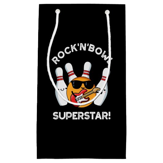 Rock en Bowl Superstar Funny Bowling Pun Dark BG Klein Cadeauzakje (Voorkant)