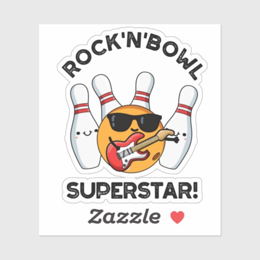 Rock en Bowl Superstar Funny Bowling Pun Sticker (Vel)