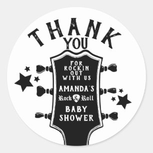 Rock en Roll Guitar Baby shower Hartelijk dank Ronde Sticker