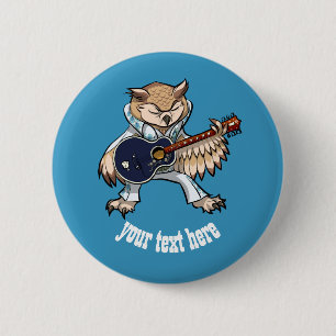 Rock en Roll Guitar Owl in Jumpsuit Cartoon Ronde Button 5,7 Cm