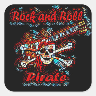 Rock en Roll Guitar Pirate Skull Vierkante Sticker
