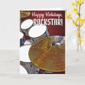 Rock- en Roll-kerstdrummer Rockstar-feestdag Kaart (Gele Bloem)