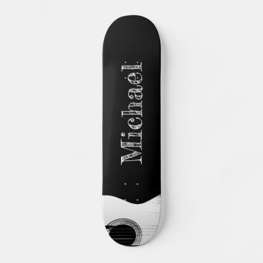 Rock- en Roll Monogram Black en White Guitar Skateboard (Voorkant)