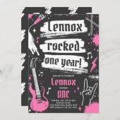Rock en Roll Party Rocked One Year 1st Birthday Kaart (Voorkant / Achterkant)