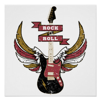 Rock en Roll - Retro Electric Guitar Perfect Poster