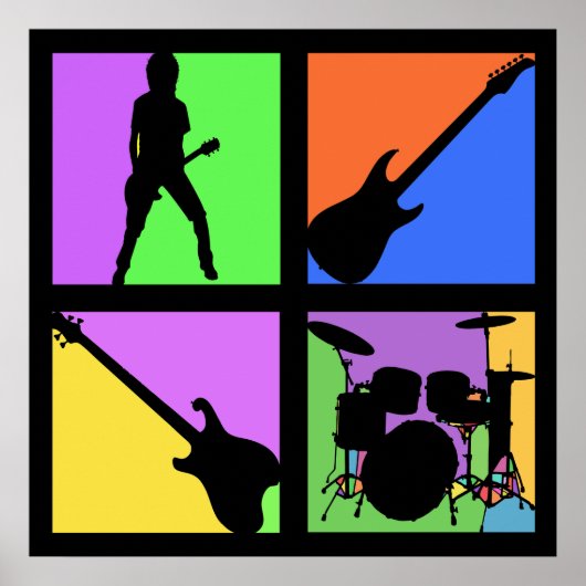 ROCK EN ROLL RETRO SQUARES POSTER (Voorkant)