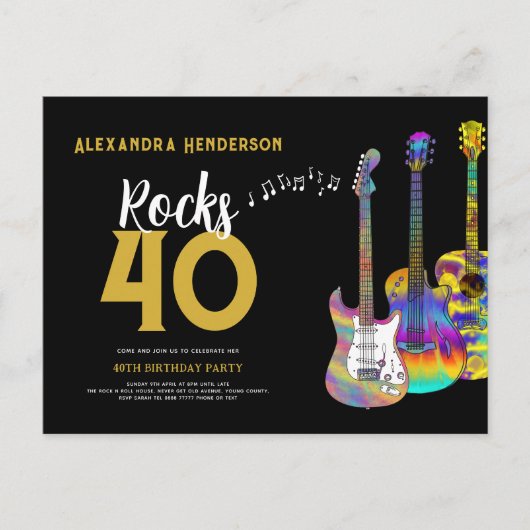 Rock en Roll Threads 40th verjaardagsfeestje Uitnodiging Briefkaart (Voorkant)