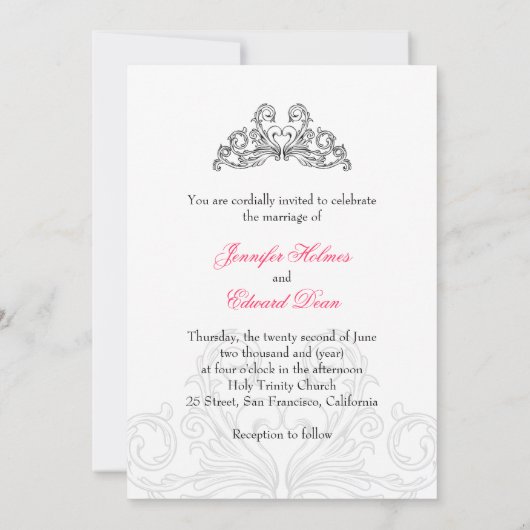 Rock- en Roll Wedding Fuchsia Grey-uitnodiging Kaart (Achterkant)