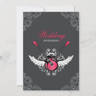 Rock- en Roll Wedding Fuchsia Grey-uitnodiging Kaart