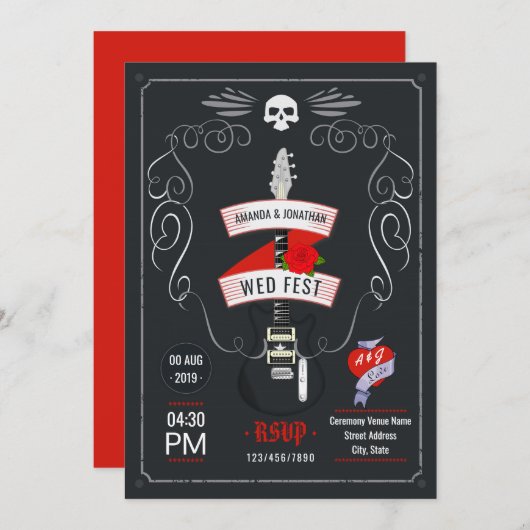 Rock- en Roll Wedding-karton Kaart (Voorkant / Achterkant)