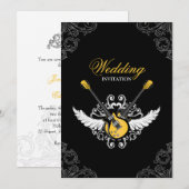 Rock- en Roll Wedding Yellow Black-uitnodiging Kaart (Voorkant / Achterkant)