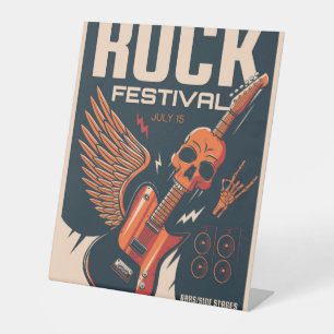 Rock festival reclamebord met voetstuk
