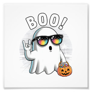 Rock Ghost Retro Halloween Pumpkin Funny Boo Foto Afdruk