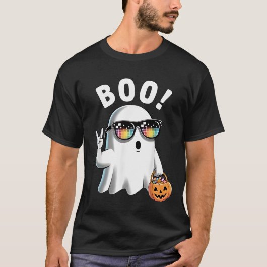 Rock Ghost Retro Halloween Pumpkin Funny Boo T-shirt (Voorkant)