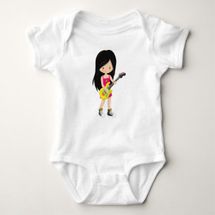 Rock Girl, Black Hair, Band, Music, Guitar Player Romper