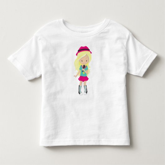Rock Girl, Blond Haar, Bandzangeres, Microfoon Kinder Shirts (Voorkant)
