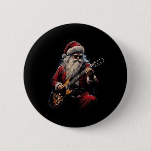 Rock Gitaar Kerstman Gitaar Spelend - Grappige Ker Ronde Button 5,7 Cm