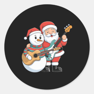 Rock gitaar Snowman en Santa Claus spelen gitaar Ronde Sticker