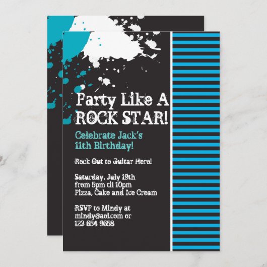 Rock, Grunge, Punk, Boy Party Invitation (Devant / Derrière)