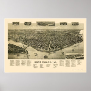 Rock Island, IL Panoramic Map - 1889 Poster