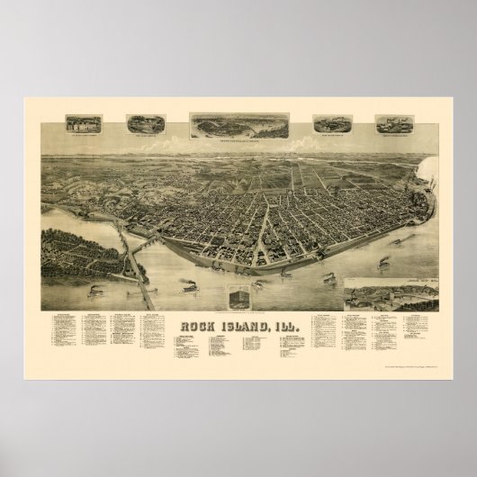 Rock Island, IL Panoramic Map - 1889 Poster (Voorkant)