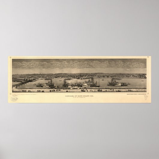 Rock Island Illinois 1874 Antiek Panoramic Map Poster (Voorkant)