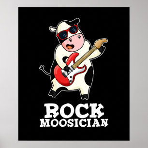 Rock Moosician Grappige Koe Muzikant Stunt Donkere Poster
