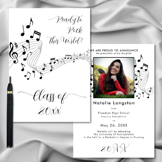 Rock Music Black White Photo Graduate Faire-part