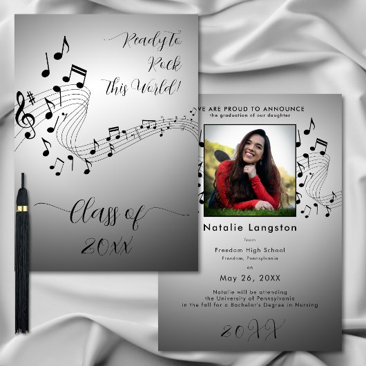 Rock Music Black White Photo Graduate Faire-part