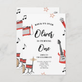 Rock Music Invitation Anniversaire Guitare et batt (Devant / Derrière)